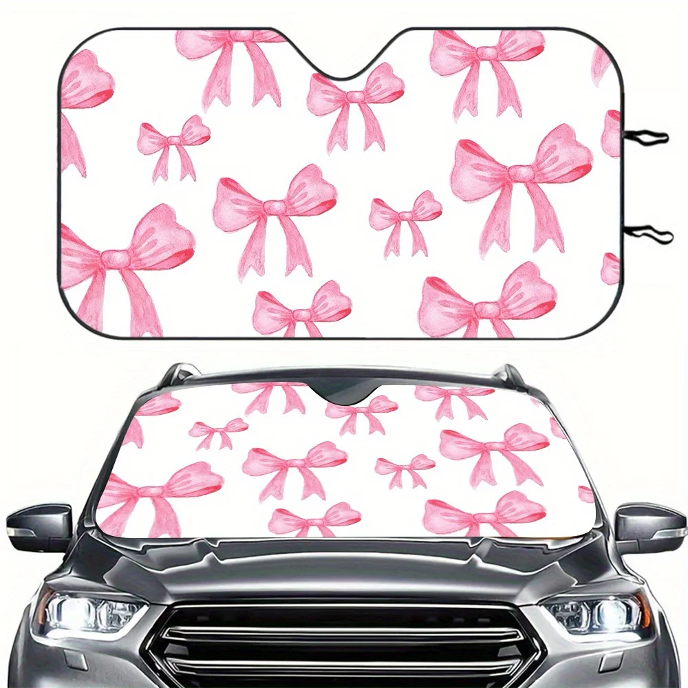 Bowknot 1pc Car Windshield Sun Shade For UV Protection, Measuring 57.09×27.56 Inches, A Foldable Cover With 2 Complimentary Suct