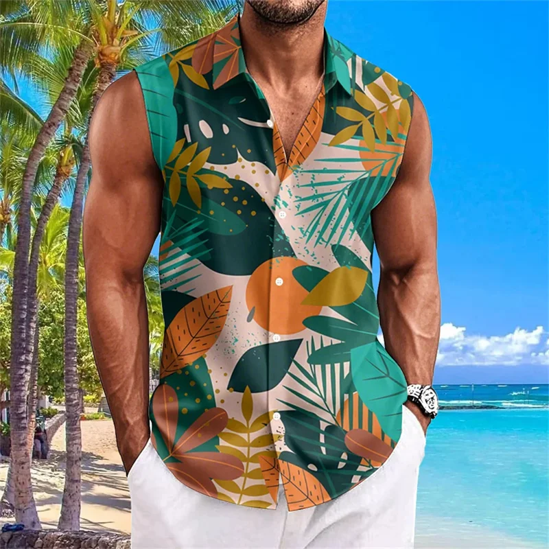 Men's Outdoor Simple Casual Sleeveless T-Shirt Summer Cool Breathable Shirt Hawaiian Beach Travel Vacation Top