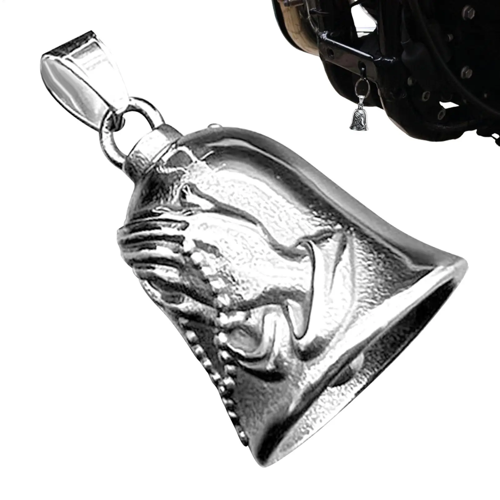 Vintage 3D Design Motorcycle Guardian Bell  Praying Hand Guardian Luck Bell Good Luck Charm Alloy Retro punk Pendant Bell Men