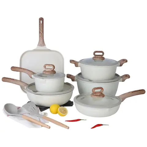 DONNOR 세라믹 조리기구 세트 냄비와 프라이팬 세트 Nonstick 16 개 유도 조리기구 주방 요리 세트 프라이팬 세트