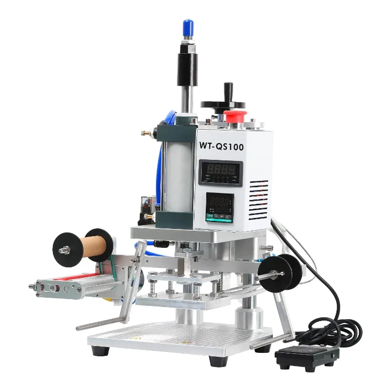 Small pneumatic automatic roll paper hot stamping machine leather PVC film embossing branding marking, and wood burning machine