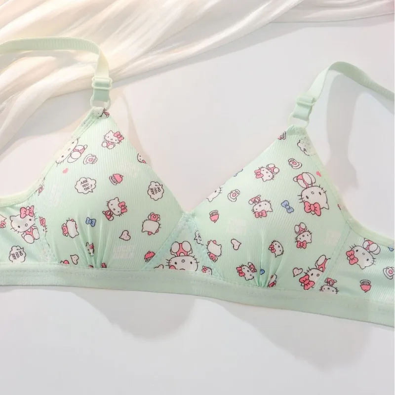 Sanrio Hello Kitty Underwear Kawaii Cartoon Girls Sexy Bra No Wire Push Up Underwear Woman Sports Shockproof Bra Pants