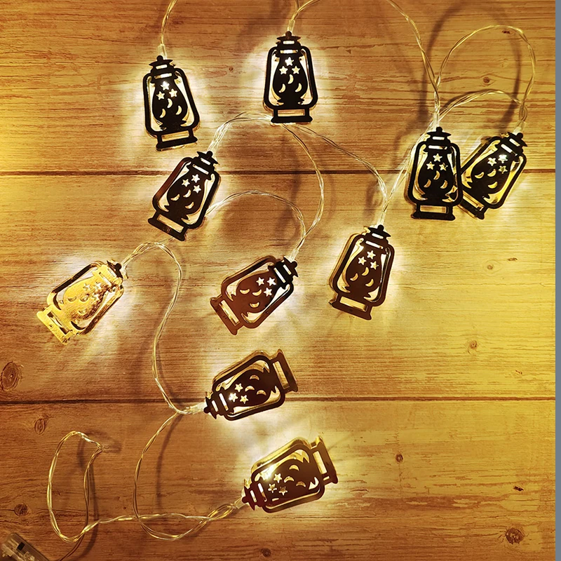 Ramadan Fairy String Lights, 1.5m 10 leds Moon Star lampada a lanterna a cherosene, a batteria per la decorazione domestica all'aperto Ramadan