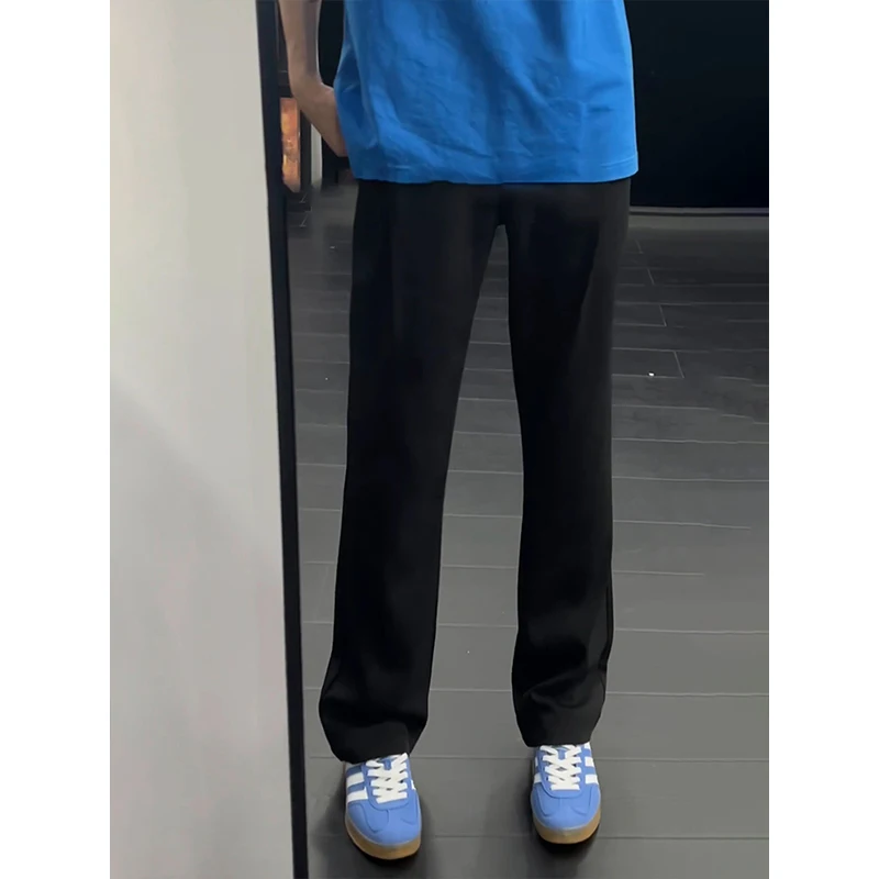 

Black Men's Straight Leg Suit Pants Summer Casual High Street Trend Brand Drapey Loose Fit Teenager Fashion Polyester Fiber