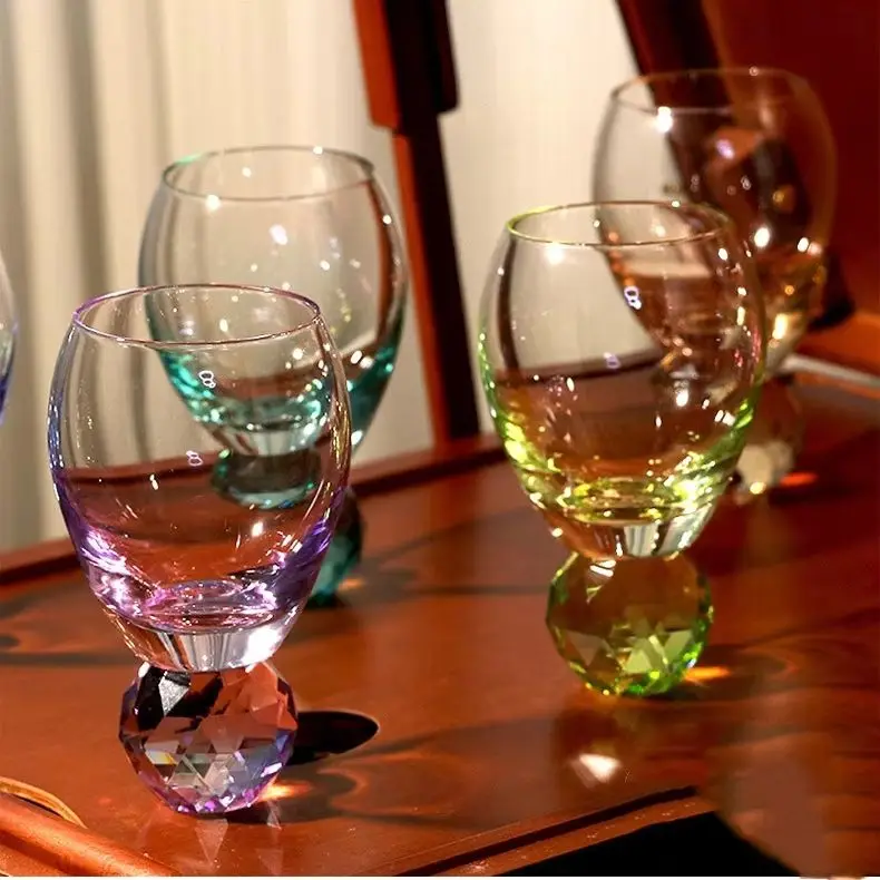 Gradient Color Drinking Glass with Diamond Base, Crystal Texture Champagne Wine Cocktail Glasses, High Aesthetic Cold Drink Cups