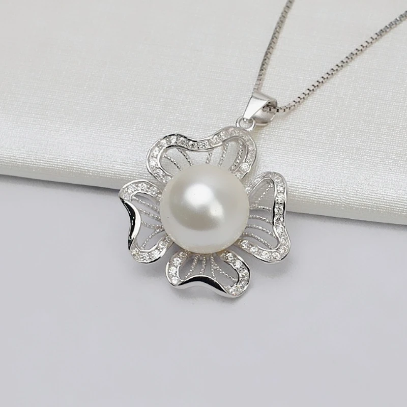 

Vintage Sterling Silver Flower Semi Mount Pendant Setting Without Stones 12-14mm Pearl Mounting Holder for Jewelry Making 817