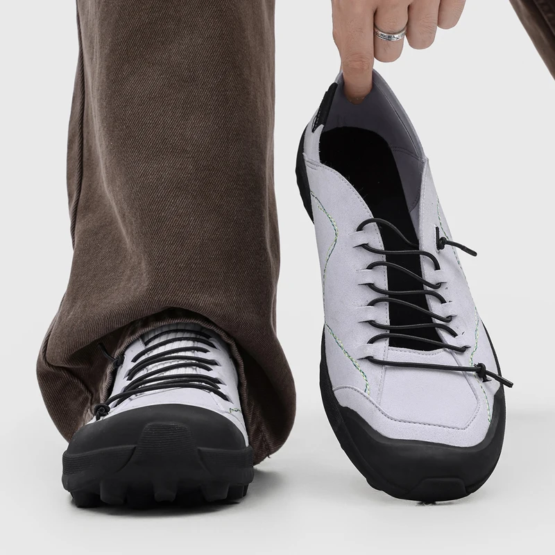 Men Lightweight Outdoor Hiking Shoes Quick Buckle Elastic Lace Up Anti-collision Toe Round Toe Breathable Daily Travel Casual