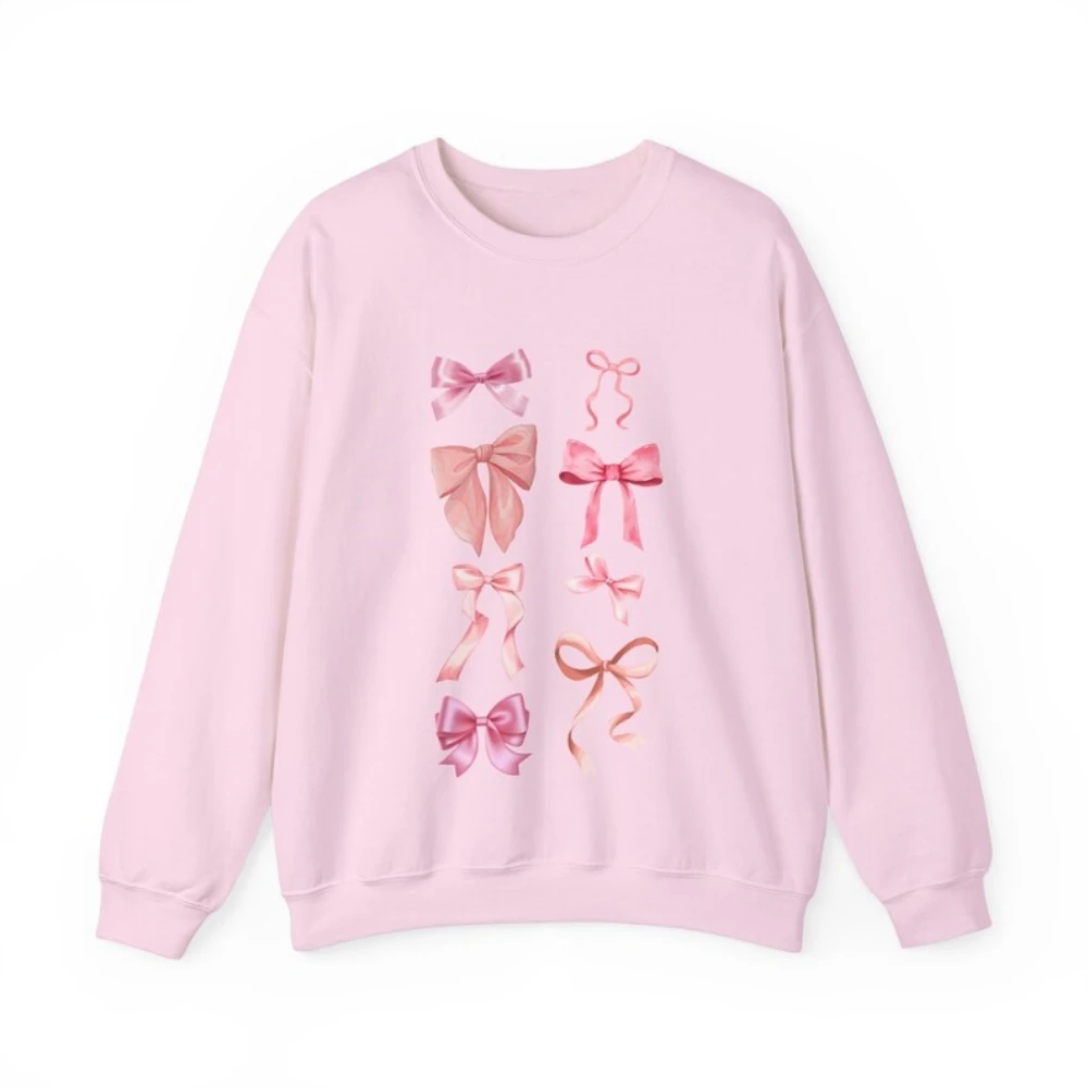 Coquette Pink Bow Sweatshirt Y2k Cute Aesthetic Top Ribbon BallerinaTrendy Crewneck Kawaii Girls Shirt Friend Valentine Gift