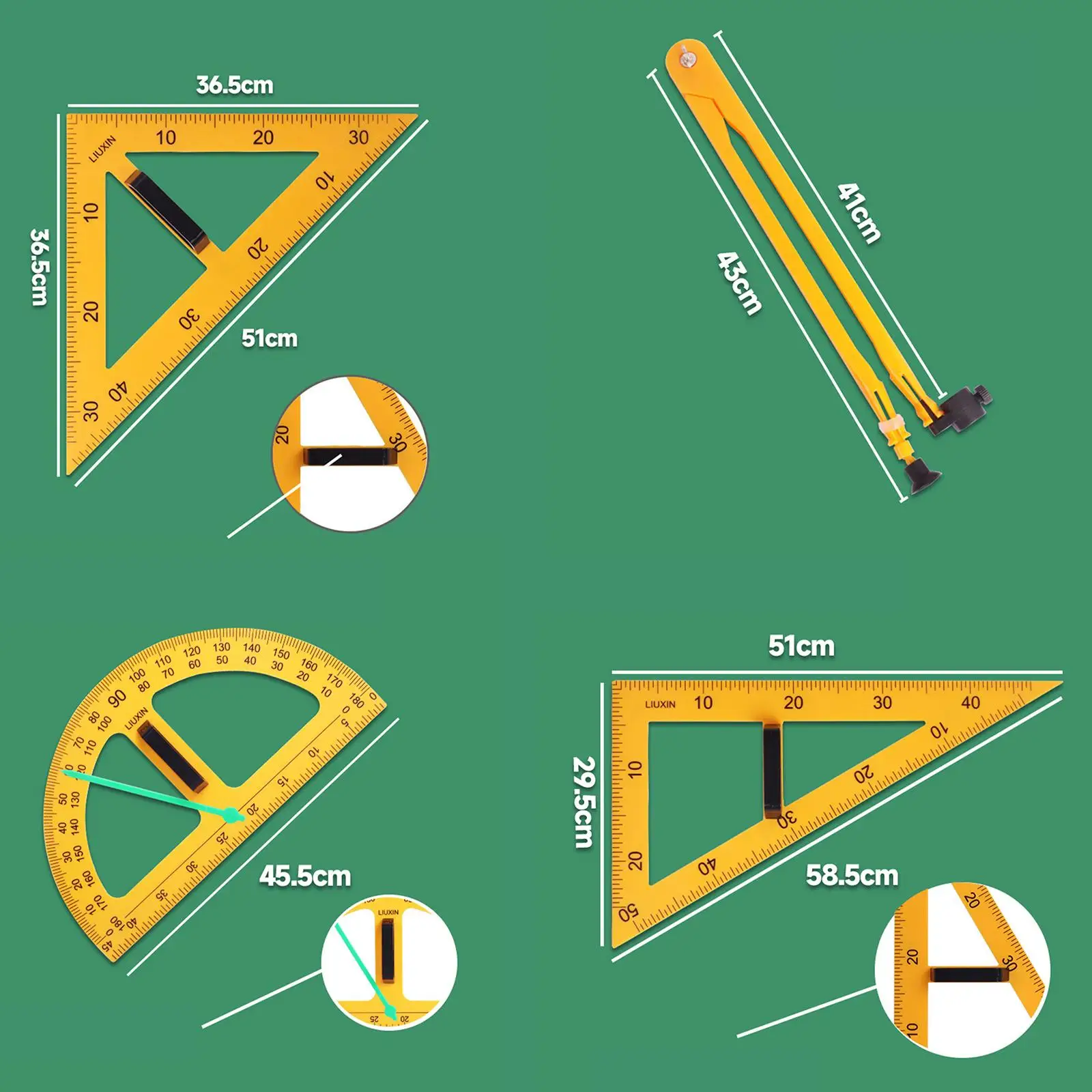 Kits de reglas de geometría de matemáticas, reglas de enseñanza multifunción para el aula de la Oficina