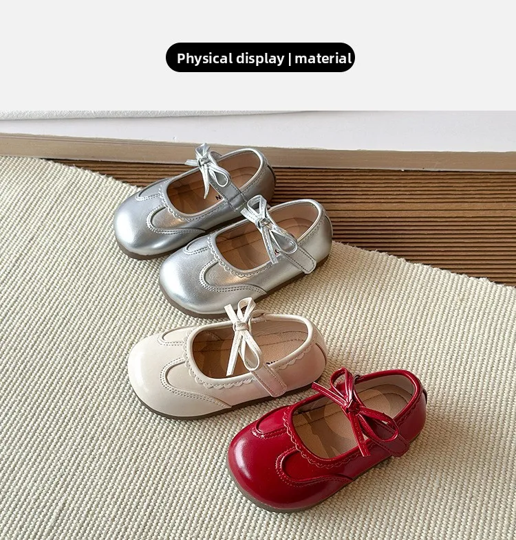 Kinder-Lederschuhe für Mädchen 2026 Frühling&Herbst Neue Mode Koreanischer Stil Weiche Schleife Rutschfeste Modische Prinzessinnen-Schuhe – Detail 7