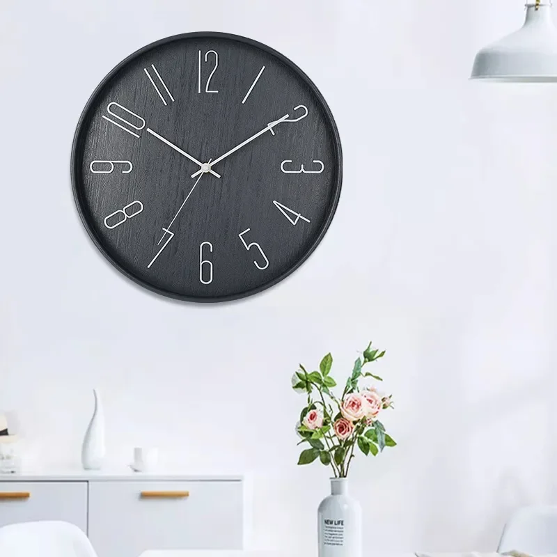 for Customized Silent Wood Grain Quartz Wall Clock Living Room Decor Watch Source Manufacturer Production