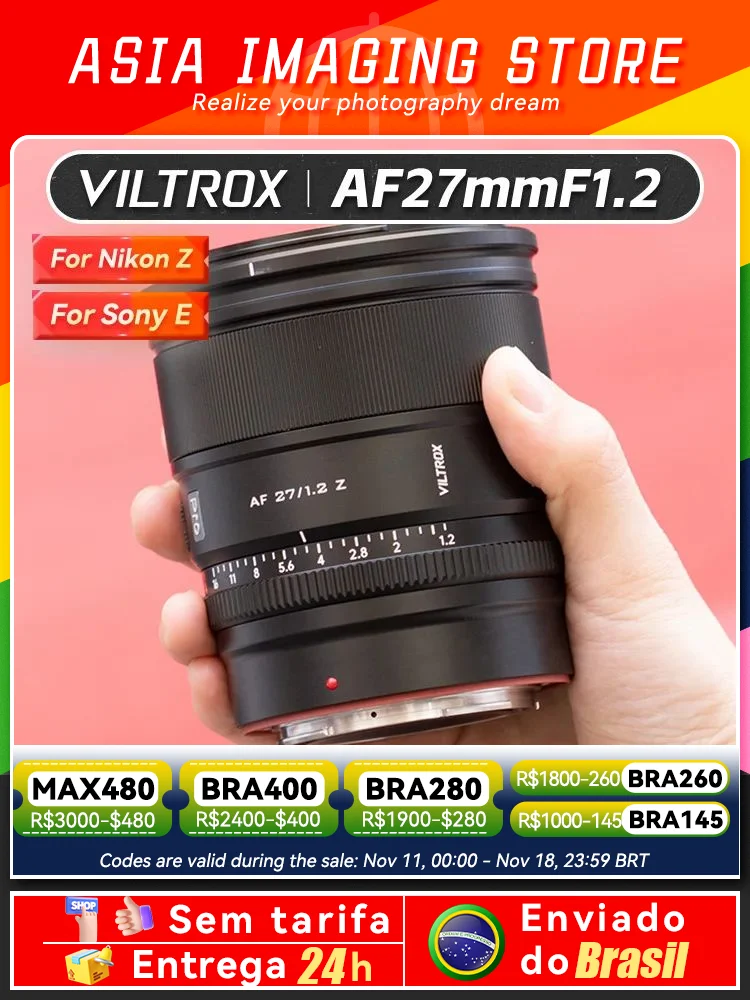 【 Do Brasil 】 Viltrox AF 27mm F1.2 Pro APS-C Wide Angle Mirrorless Camera Lens for Sony E A6700 ZVE10 Nikon Z50 FujiXF 27 1.2