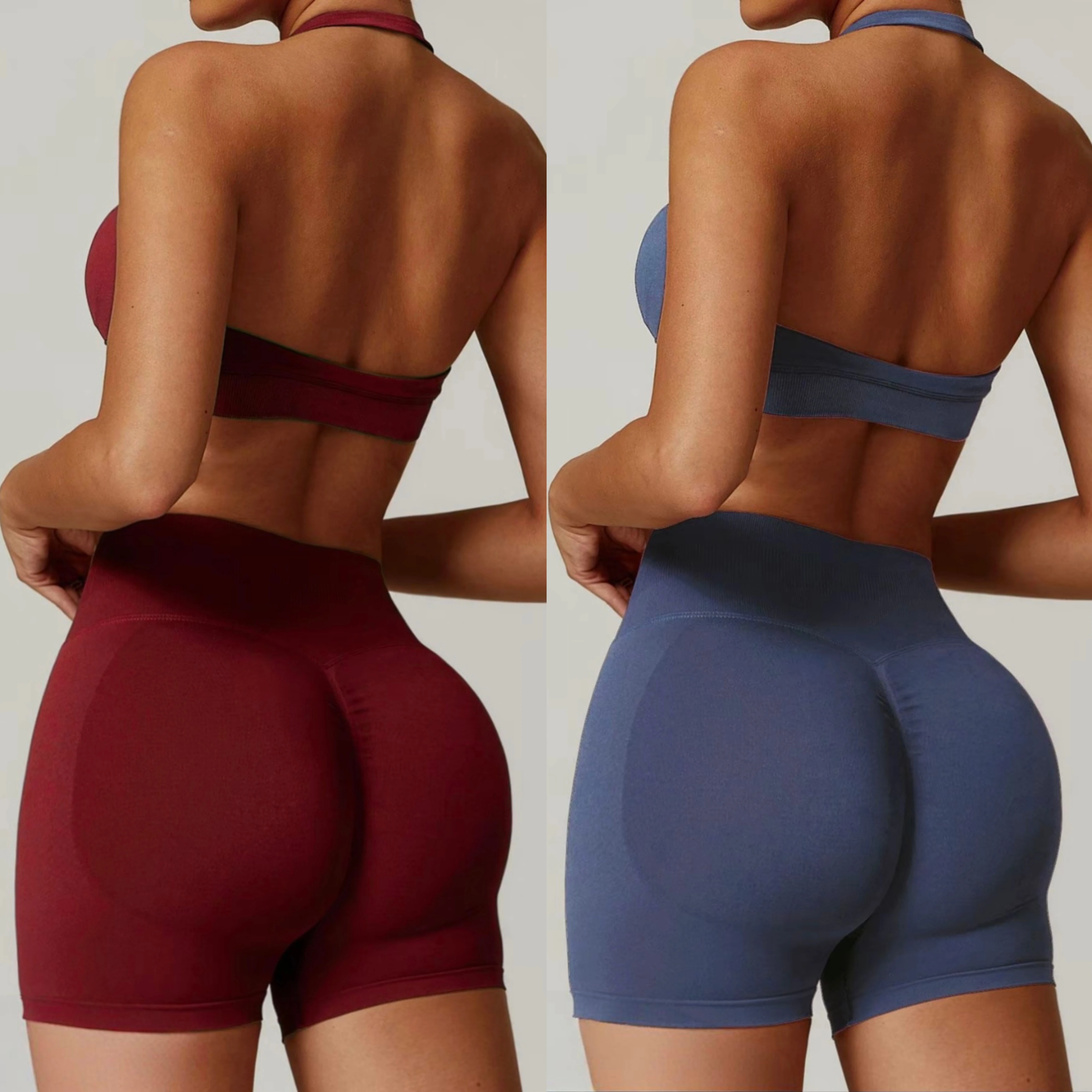 Women's 2-Piece Yoga Suit Seamless Fitness Gym Workout Set Halter Sports Bra with Matching Impact Shorts Gym Outfit image 2