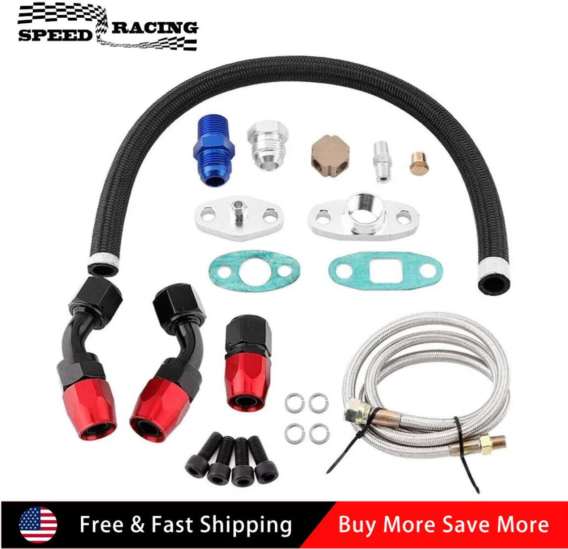 

GT4088R GT4049R GT4294R Aluminum Oil Feed Line+AN10 Oil Drain Return Fitting Kit for Turbo T3 T4 T6 GT45 T04E T66 ZZ-1003