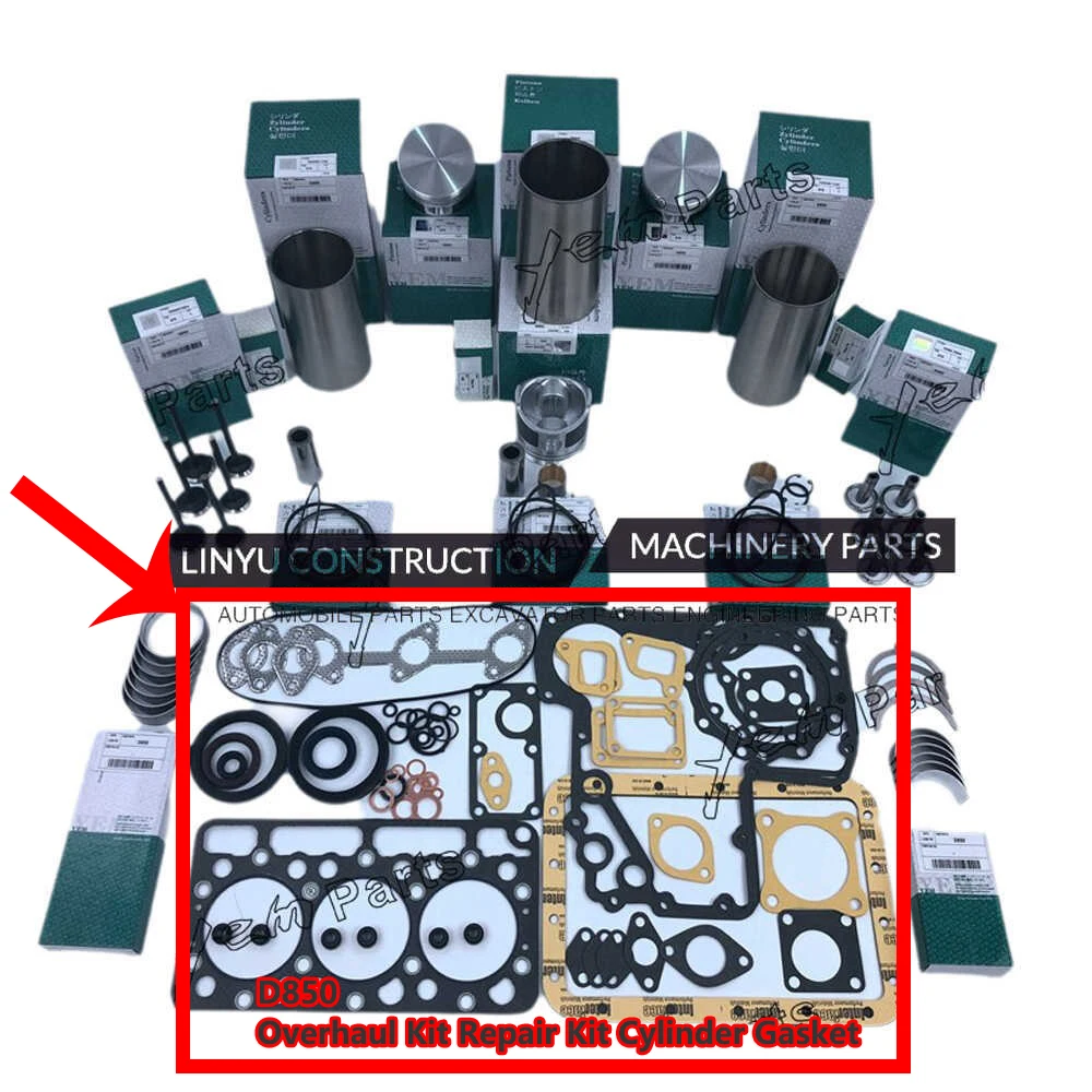 

Комплект для капитального ремонта D850, прокладка цилиндра для экскаватора Kubota, комплект для ремонта двигателя