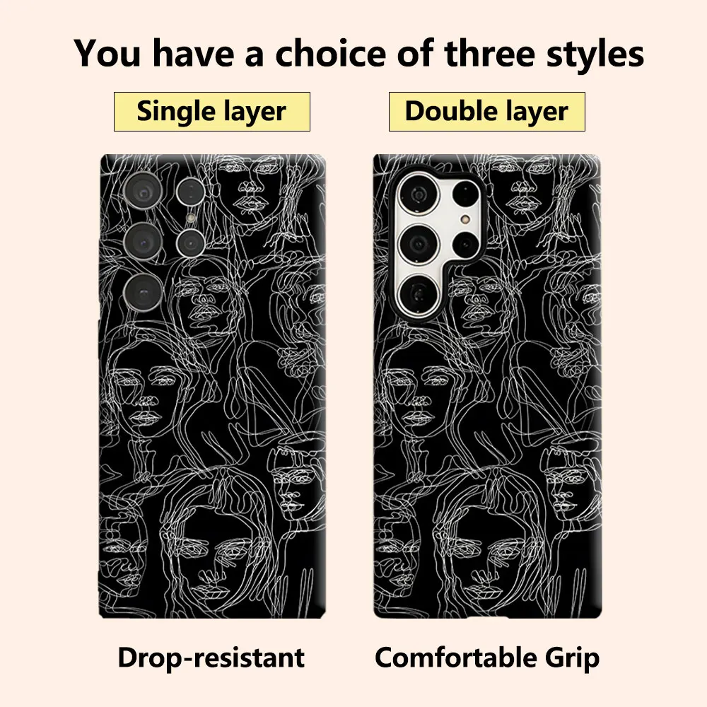Black White Line Portrait Luxury Fashion Full Lens Protective Case for Samsung Galaxy S26 S25 S24 A56 A36 Plus Ultra