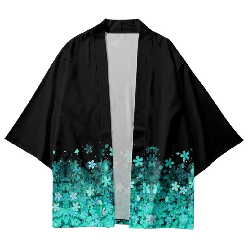 Kimono para niños de 3 a 14 años, estampado de llama azul degradado, kimono Harajuku para niños y niñas, chaqueta cárdigan haori, ropa de playa para niños, capa