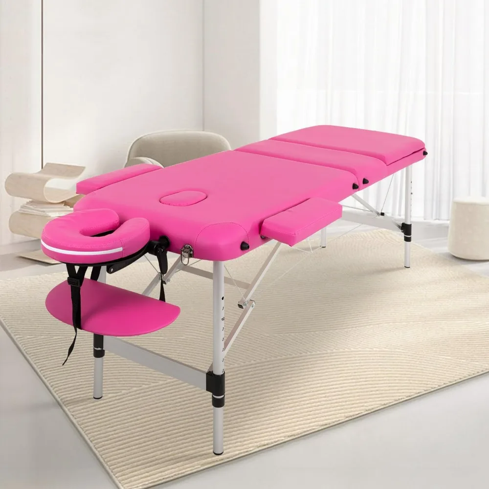 Massage Table, Portable Massage Bed Aluminium 3 Folding Bed Spa Bed Height Adjustable Spa Table with Non-Woven Bag for Spa