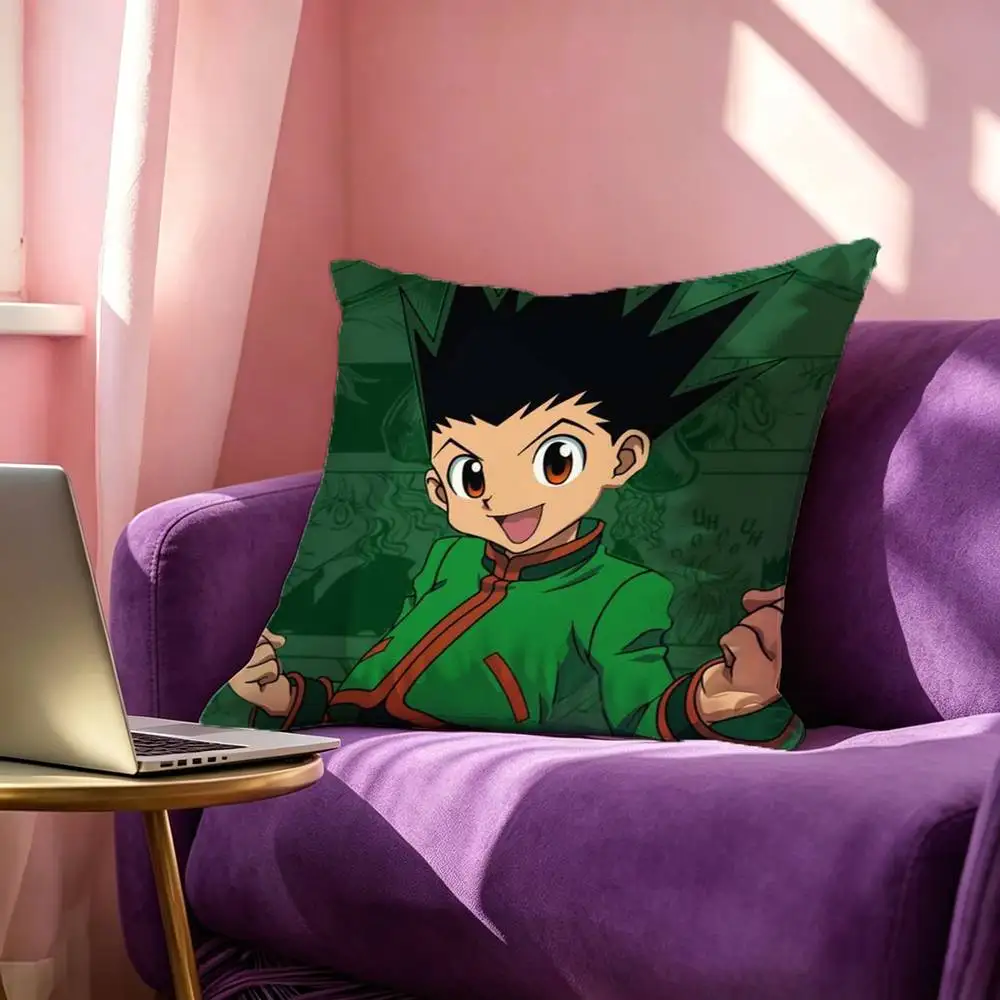 H-Hunter Hunter G-Gon Freecss Square Double-Sided printed Pillow Case Bedroom Bedside Pillow Sofa Cushion Cover