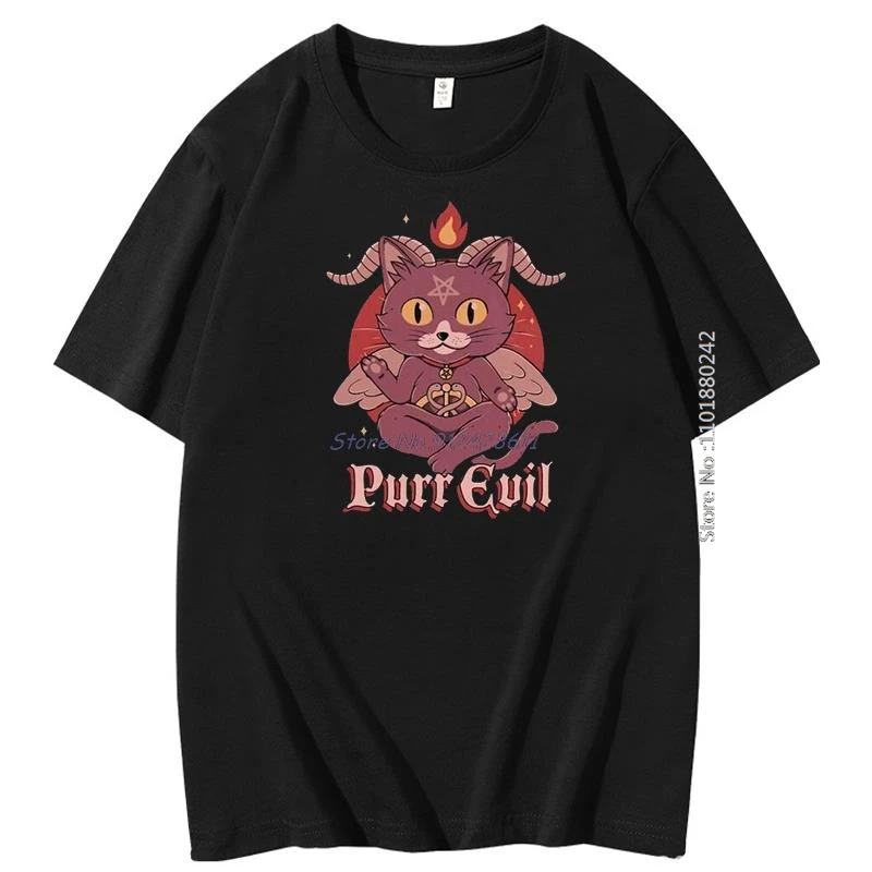 เสื้อยืดพิมพ์ลาย Baphomet purr Evil Mens เสื้อยืดแฟชั่นลาย lucifer ไสยแพะเสื้อยืดและเสื้อยืดใหม่สำหรับฤดูร้อน