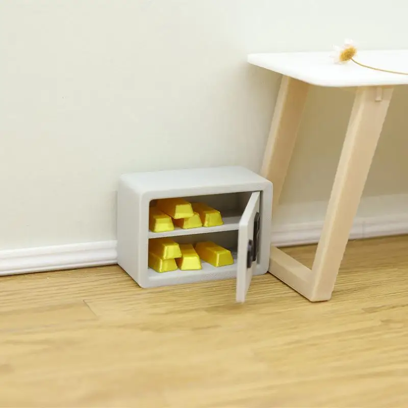 1 set cassaforte con password in miniatura per casa delle bambole con 8 pezzi di barre d'oro mini password di simulazione armadio di stoccaggio sicuro modello decorazione della scena di casa