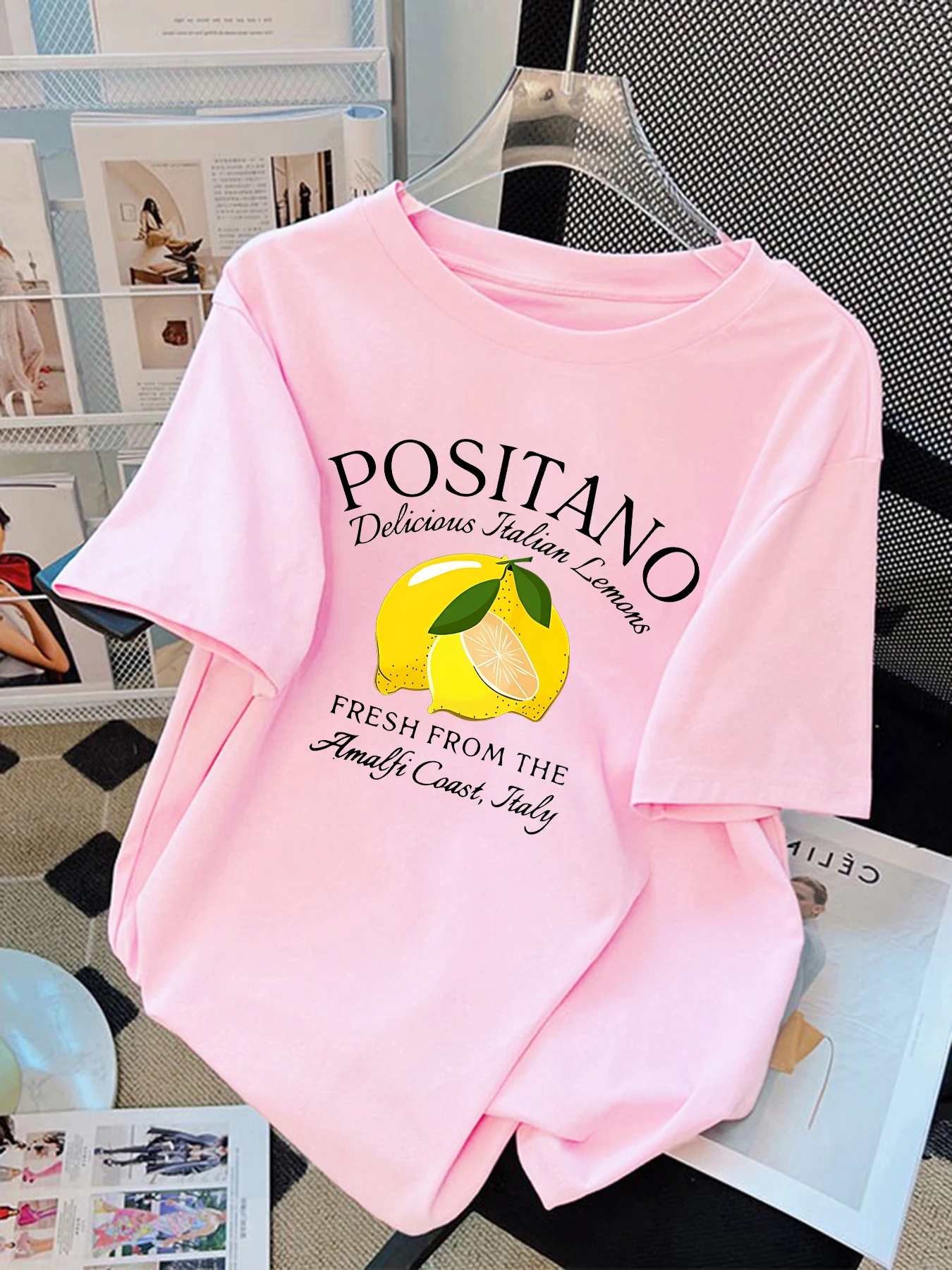 Positano Fresh Lemon From The Amalfi Coast Printed Tee Shirts Women Cotton T Shirt Loose Unisex Top O-Neck Unisex Short Sleeve