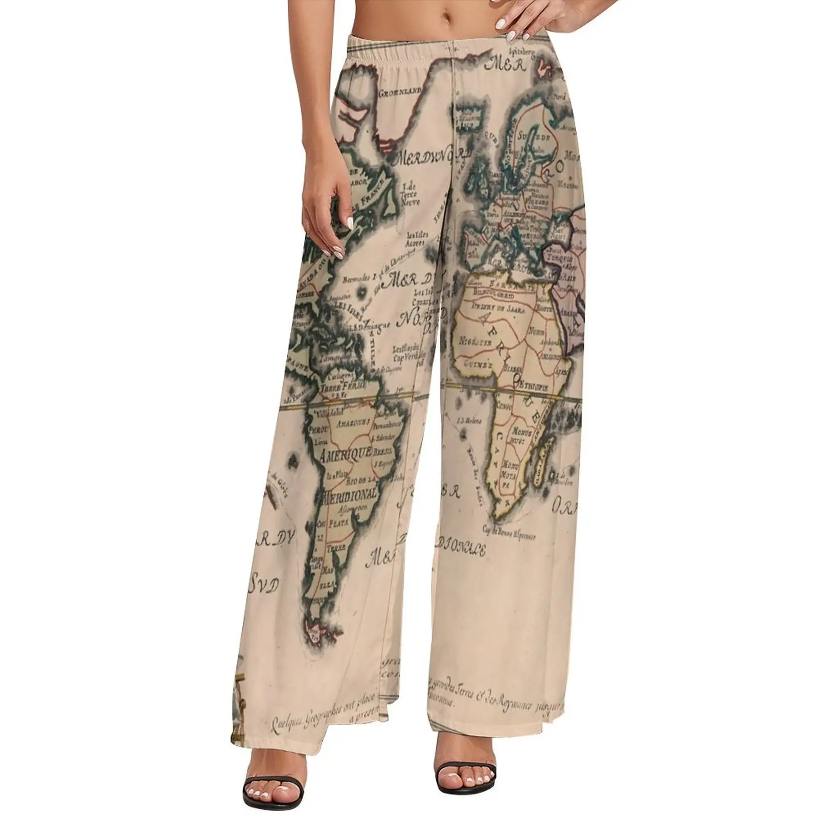 Old World Map 1714 Pants Country Map Workout Wide Pants Women Oversized Korean Fashion Graphic Straight Trousers