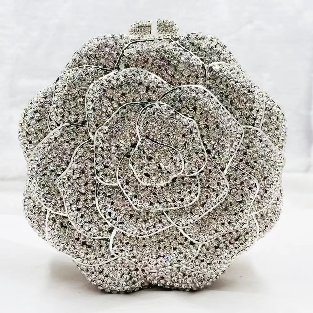 

Ослепительный цветок с бриллиантами, вечерние клатчи, кошельки и сумки, белые/черные стразы, Minaudiere, женские вечерние сумки-кошельки с кристаллами