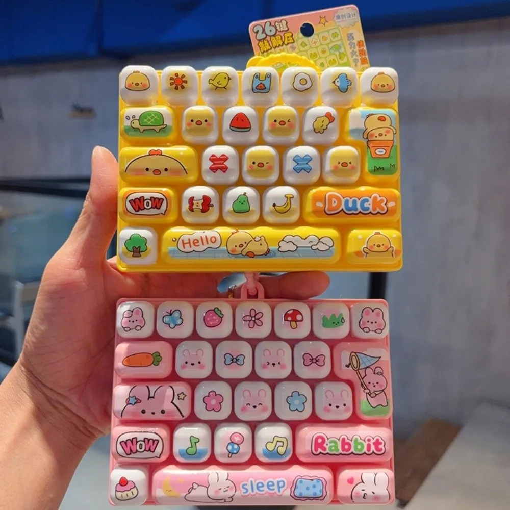Cartoon 26 Keys Keyboard Keychain Pressable Keys Animals Keyboard Clicker Keychain Relaxed Portable Sensory Clicker Travel Use