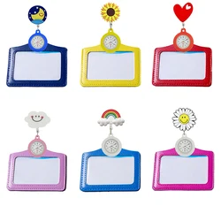 YiJia Lovely Retractable Pocket Watch for Nurse Smile Rainbow Sunflower Doctor Hospital Clip Reloj with ID Card Holder