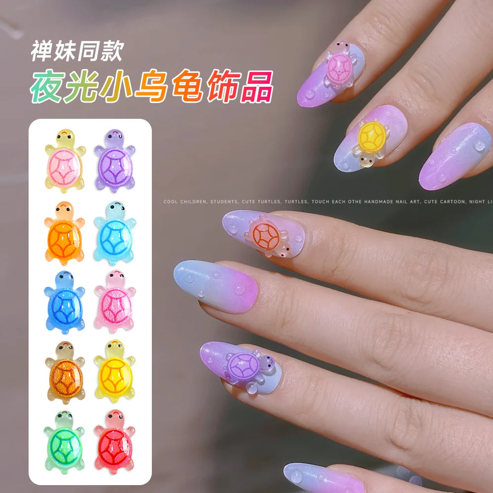 Mini Jelly Colorido Tartaruga para Decorações Nail Art, Encantos, Jóias, Acessórios de DIY, Night Light, Resina, Novo, 20pcs