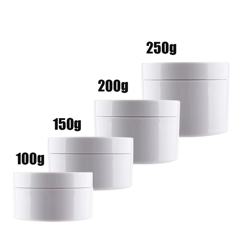 Luxurious 100g 150g 200g 250g X 10 White Empty Cosmetic Plastic Jars Makeup Container Clear Jar Face Cream Sample Pot Containers