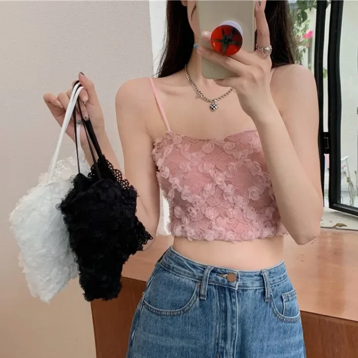 French Rose Print Tank Top Women Summer 2023 Sexy Camisetas Sweet Cute Sleeveless Anti-emptied Tops Cropped Top Basic Tees