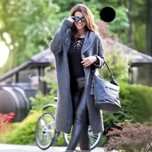 レディース2025新作冬用暖かいプラスサイズニットカーディガン - ミドル丈ファッションカジュアルアウター