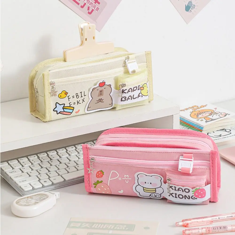 Panda capivara lápis caso urso grande capacidade dos desenhos animados caneta bolsa caixa de armazenamento com zíper saco de armazenamento de papelaria material escolar