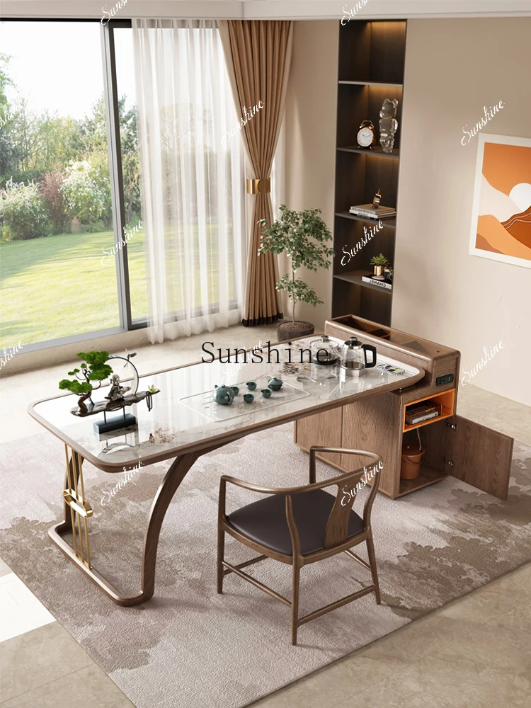 

Solid wood tea table and chair combination home new Chinese style tea drinking office, modern zen slateP