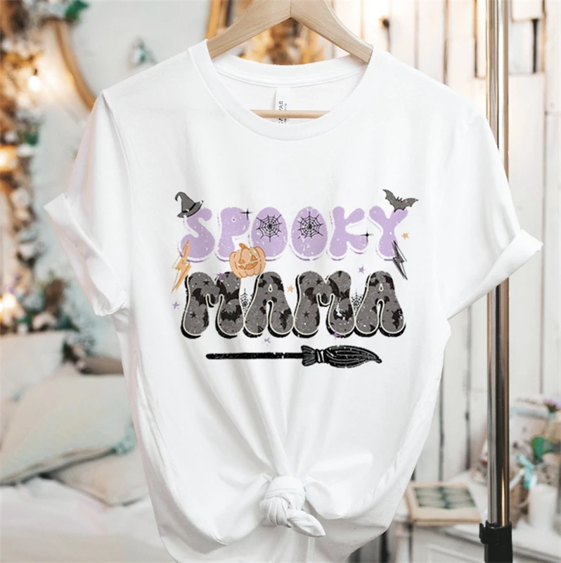 

Leisure Trend Halloween New Women's Letter Pattern T-shirt Top Fashion Casual 90s Short Sleeve Basic Printing Cute T-shirt.