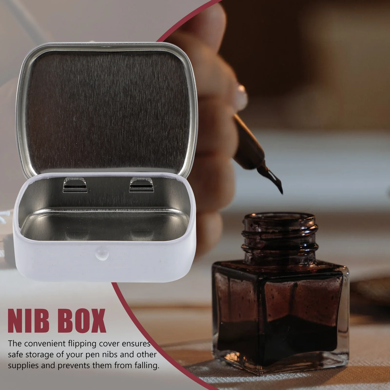 2 個 - ピース フリップ ペン ボックス 学生用収納ボックス オーガナイザー 鉄製 オフィス文具用品