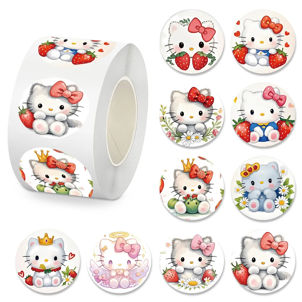 

500pcs/Roll Cartoon Sanrio Cute Hello Kitty Strawberry Sealing Sticker DIY PVC Laptop Decals Decoration Stiker Reward Gift Toys