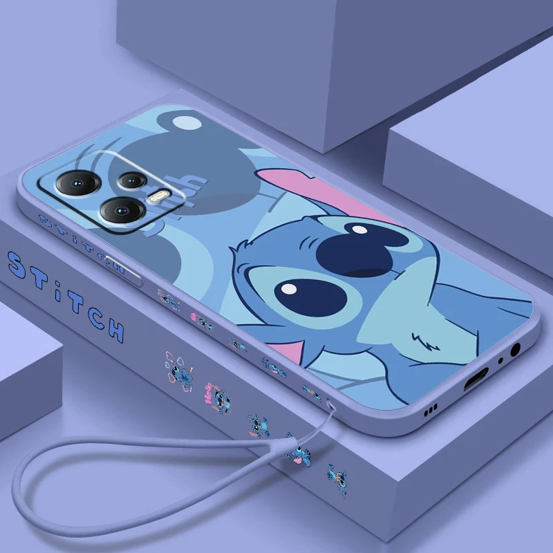 Anime Angel Lilo & Stitch Liquid Left Rope For Xiaomi Redmi Note 13 12 12S 12R 11 11T 11S 10 10S Pro Plus 5G Cover Phone Case