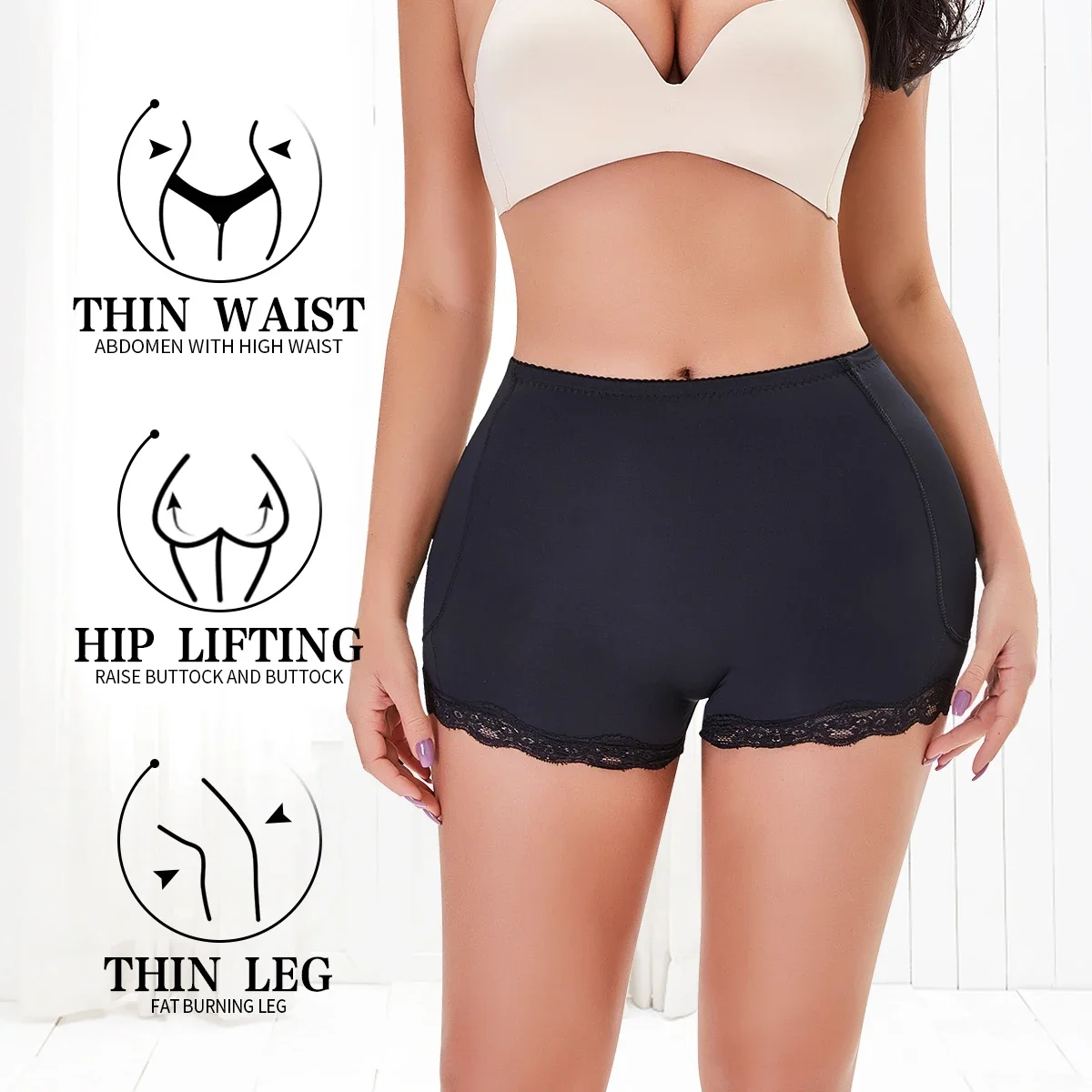 YBFDO Women Hip Pads Fake Ass Lace Panties Butt Lifter Hips Enhancer Booty Buttocks Trimmer Shapewear Bum Push Up Shaper Shorts