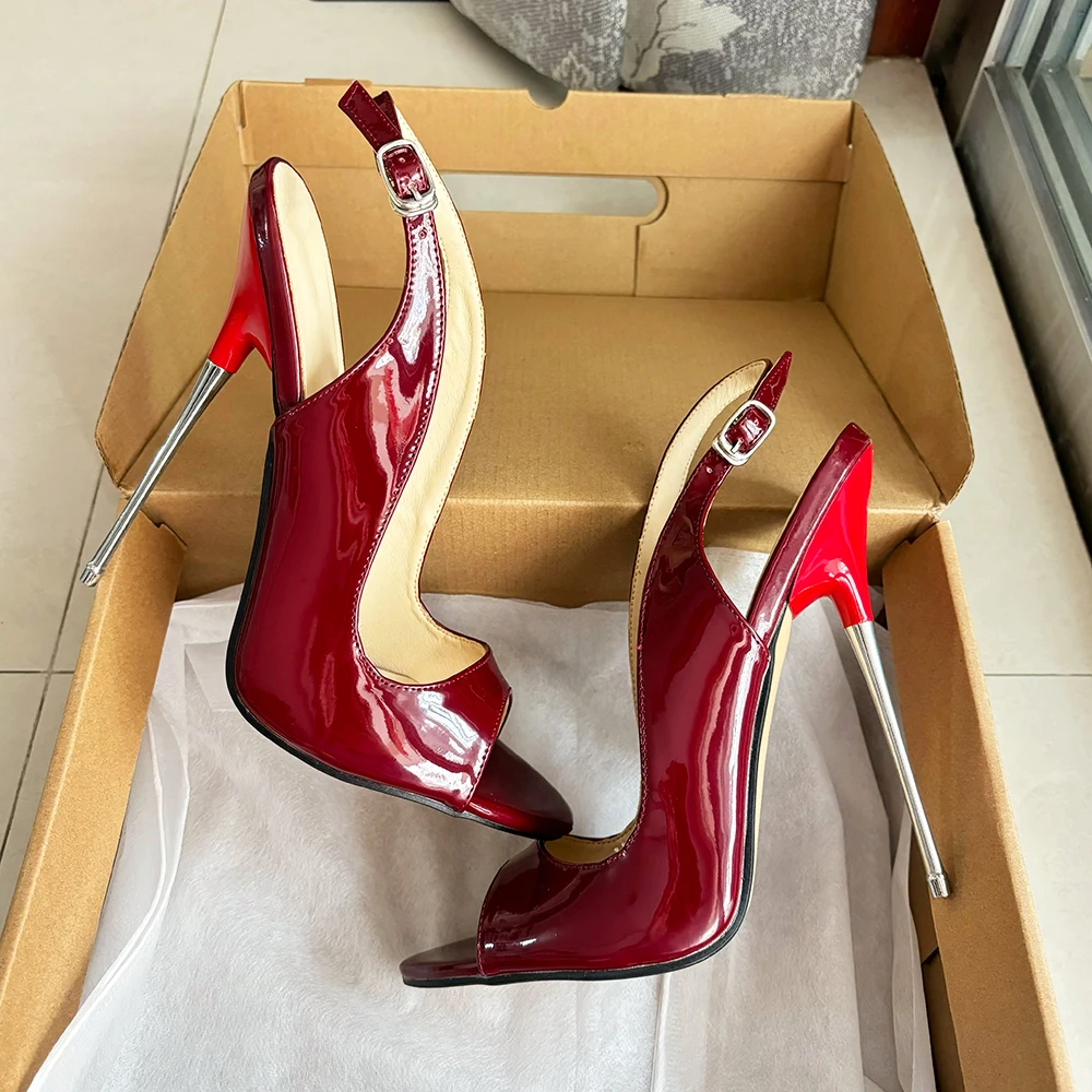 2025 Newly 16cm Thin High Heels Sandals Sexy Pumps Peep Toe Woman Wine Red Cross Dresser Fetish Factory Customize Unisex Shoes