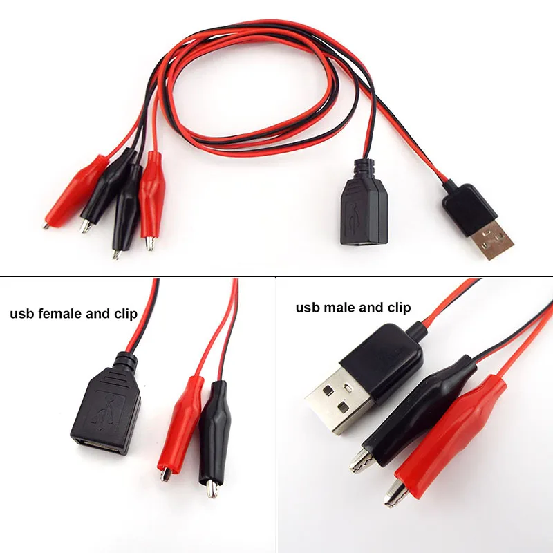 USB Alligator Clips Crocodile Wire Male female to USB Tester Detector DC Voltage Ammeter Capacity Power Meter Monitor K5