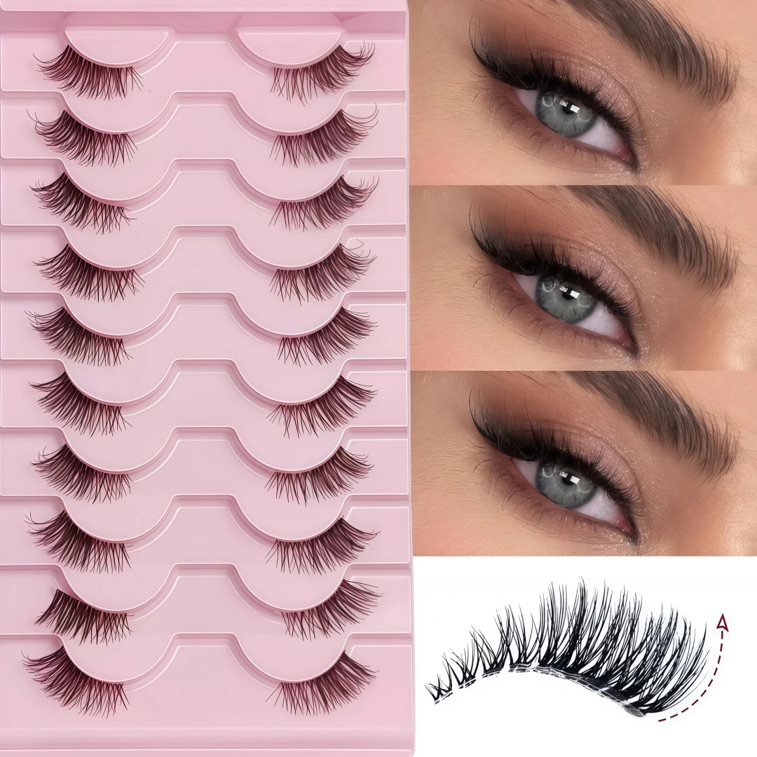 10 Paar Cat-Eye 3D-Kunstwimpern mit halbgeschnittenem Design, die einen bezaubernden Augenvergrößerungseffekt erzeugen, geeignet für Va