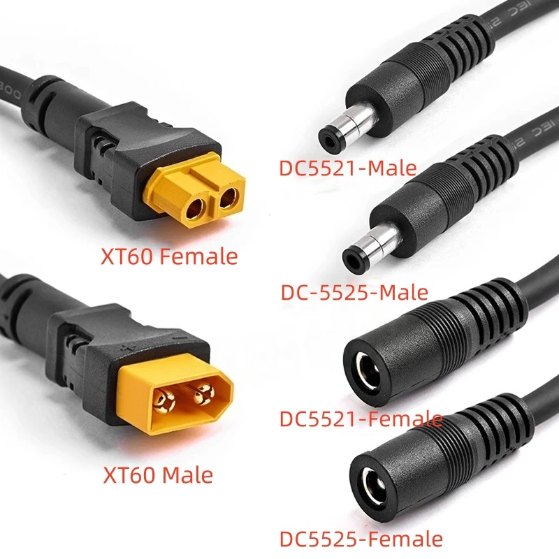 1PCS 1.5 Square XT60/T Plug Female Head to DC5.5 * 2.5mm Male Female Head Video Glasses Battery Charging Adapter Cable