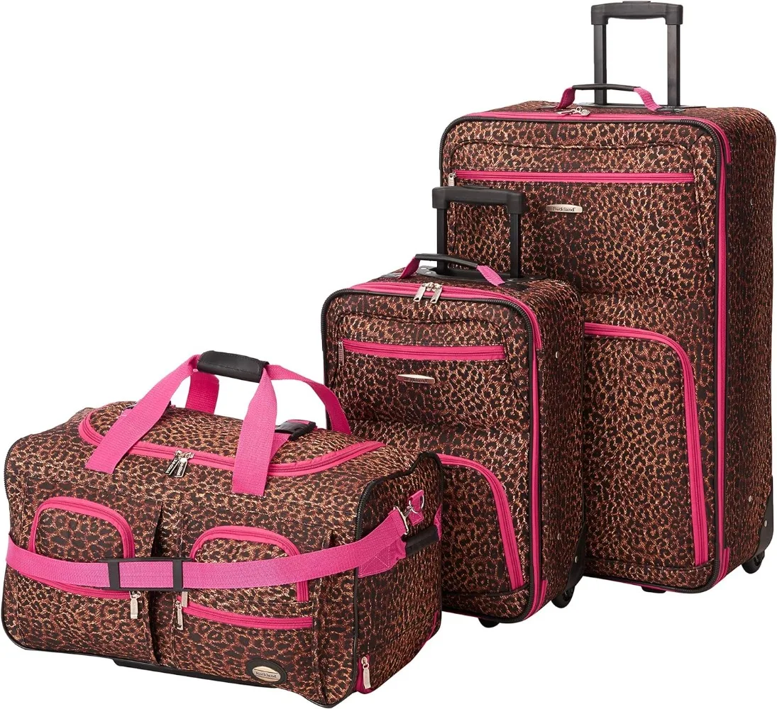 

Rockland Vara Softside Upright Luggage, Pink Leopard, 3-Piece Set (20/22/28)