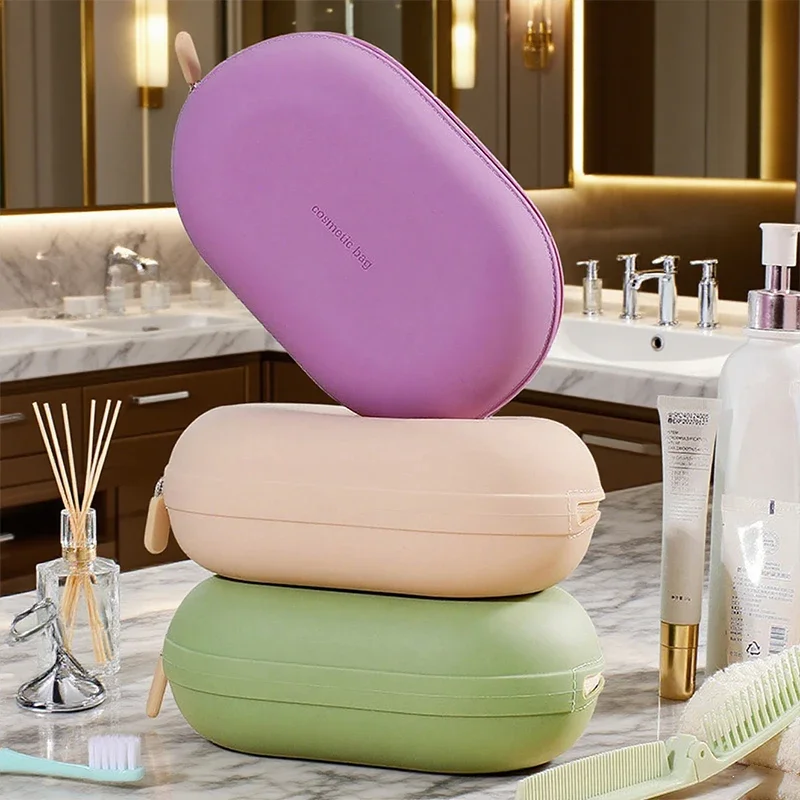 Large Capacity Silicone Cosmetic Bag Waterproof Travel Storage Dust-proof Zipper Coin Purse Space Saving Cosmetic Case
