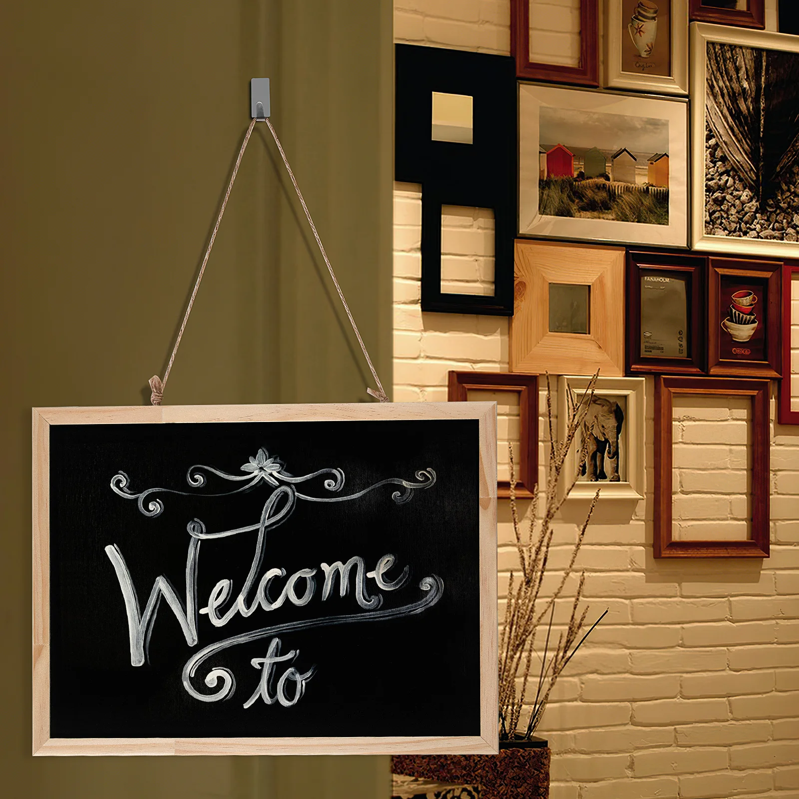

Wooden Hanging Chalkboard Sign Single Sided Erasable Message Board Rustic Style for Wedding Kitchen Wall Decoration