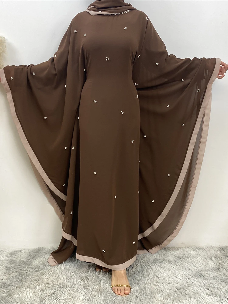 

Eid Muslim Hijab with Abaya for Women Dresses Chiffon Abayas Bat Sleeve Dress Jalabiya Party Dresses Dubai Kaftan Long Vestidos