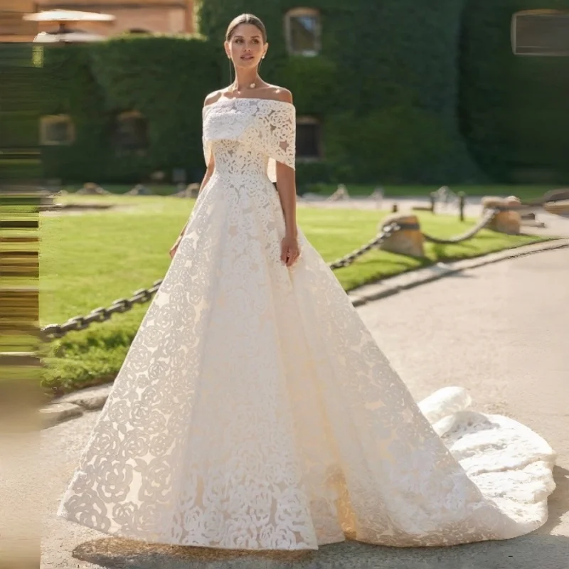 Two Way Wear Off Shoulder Lace Ball Gown Wedding Dress Detachable Long Sleeve Bolero Heavy Floral Guipure Lace Customizable